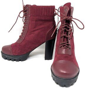 Women's Chunky Platform Lace Up Boots Yoki Size 10 W Burgundy Red Lug Sole